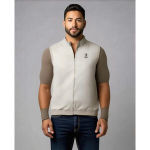 Greg Norman Vest Sleeveless Sz XL Light Grey Zipper Closure Logo Golf Fishermen‎